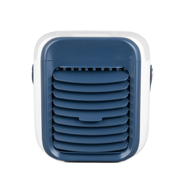 Portable air cooler in a combination of blue and white colors