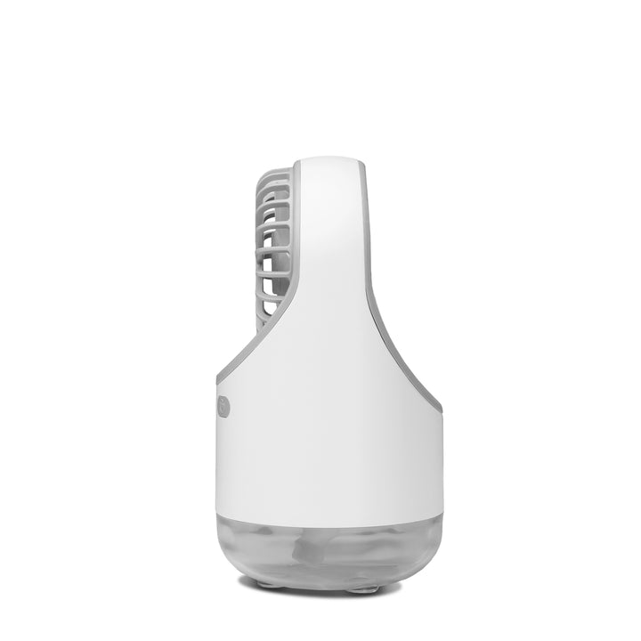 White mini fan humidifier displayed on a white background