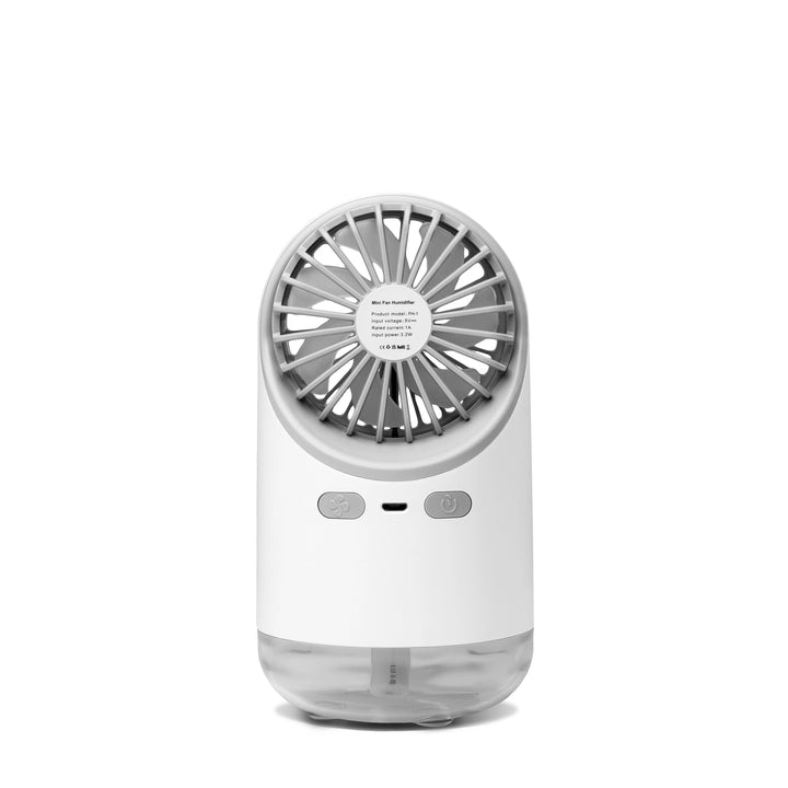 White mini fan humidifier with a built-in fan feature