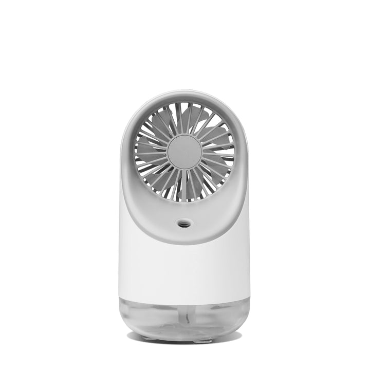 White mini fan humidifier with a visible fan component