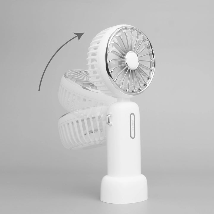 Handheld fan with an attached fan blade in white color